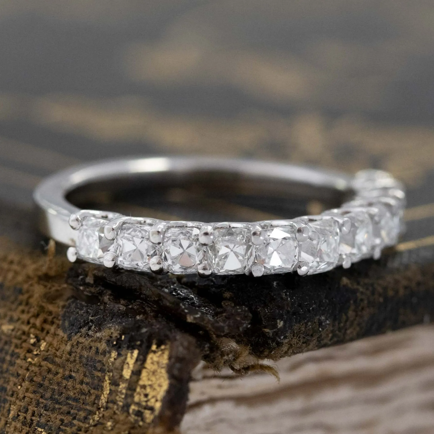 1.05ctw Old Mine Cut Diamond Half-Eternity Band