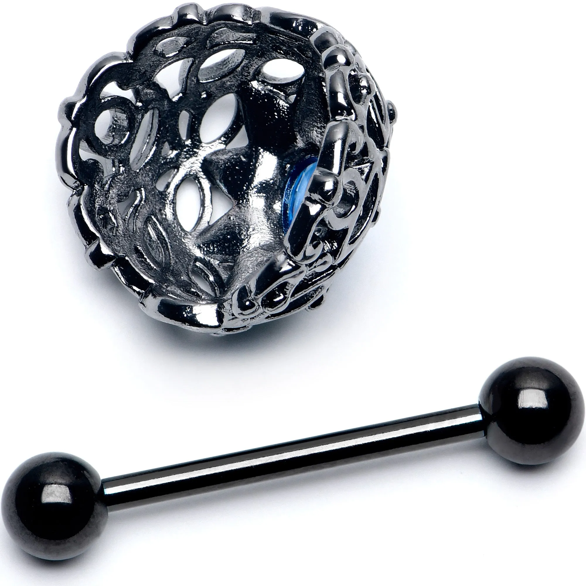 14 Gauge 9/16 Blue Aurora Gem Black Night Blossom Nipple Shield Set