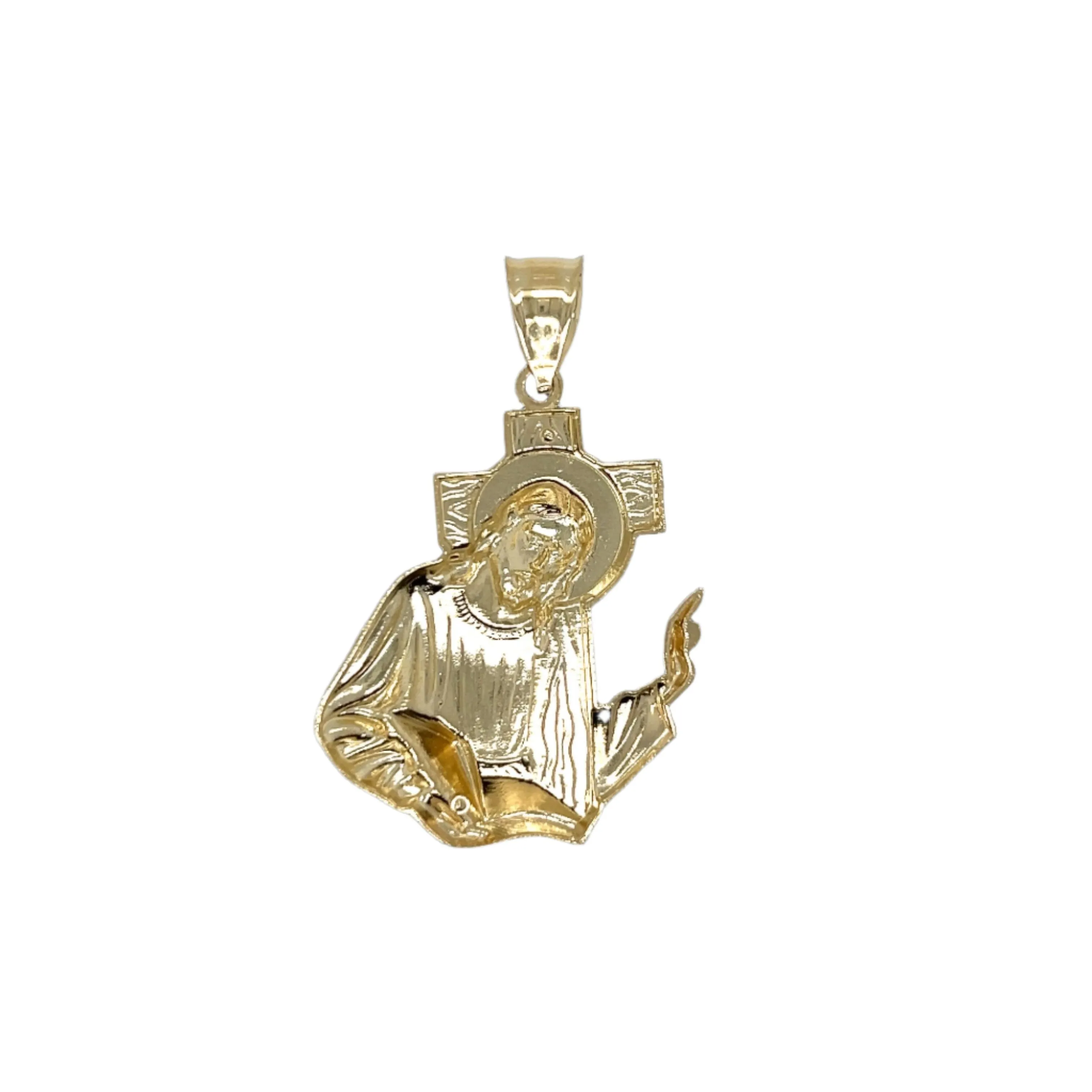 14K Gold Religious Plain Praying Jesus Carrying Cross Pendant