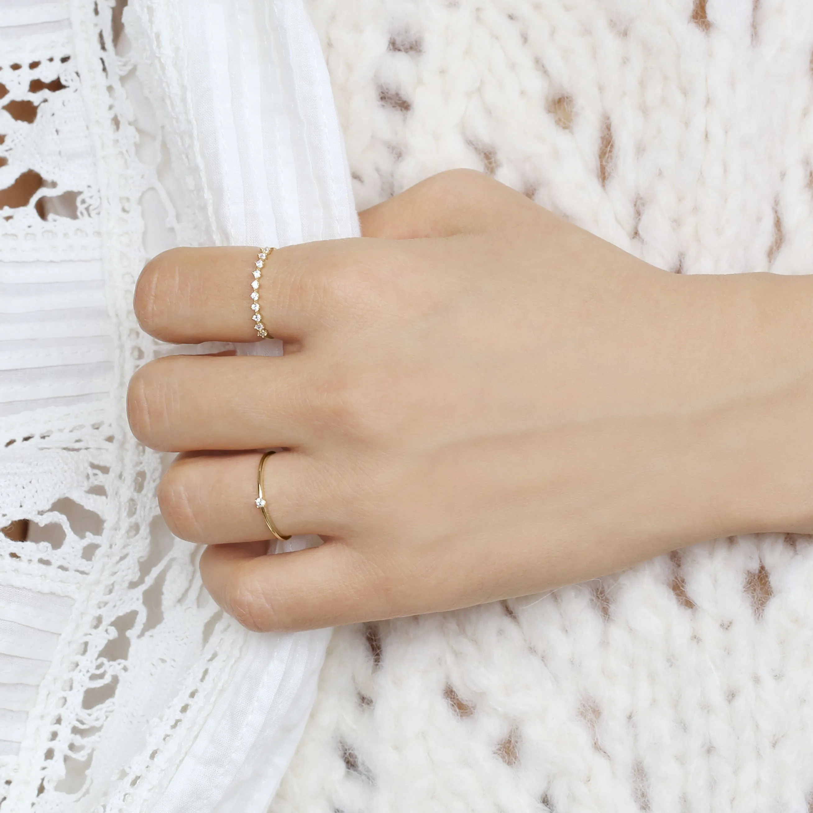 14k Solid Gold Half CZ Ring