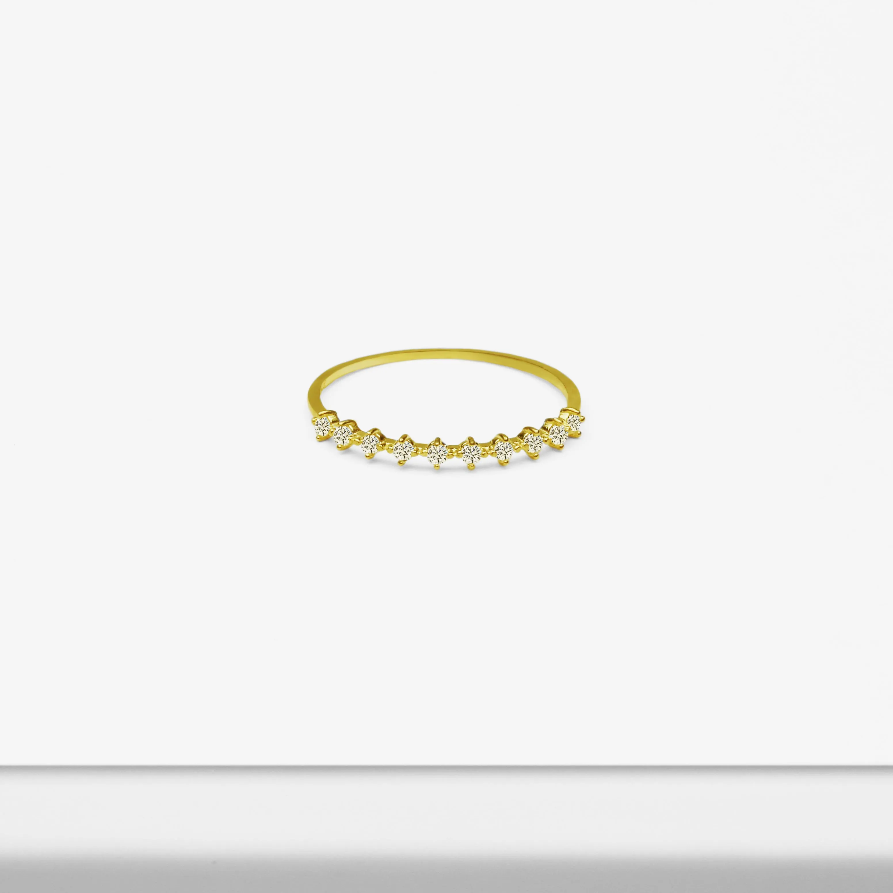 14k Solid Gold Half CZ Ring
