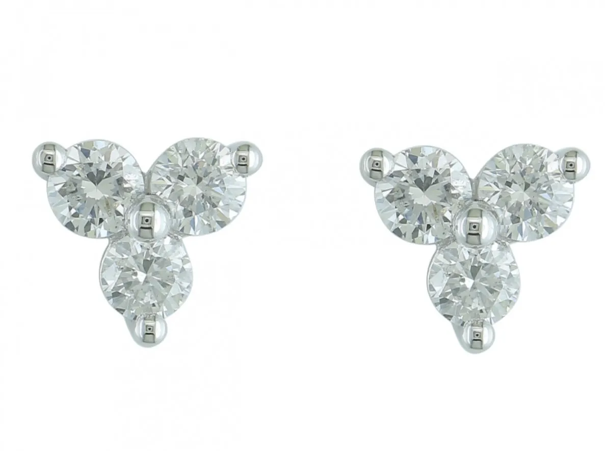 14K Yellow Gold 3 Stone Geometric Diamond Stud Earrings