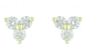 14K Yellow Gold 3 Stone Geometric Diamond Stud Earrings