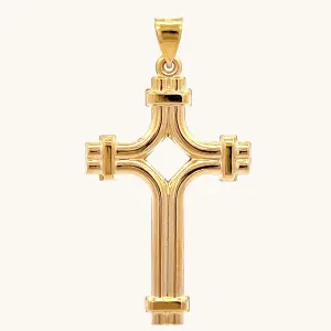 14K YELLOW GOLD PIERCED TUBE CROSS PENDANT