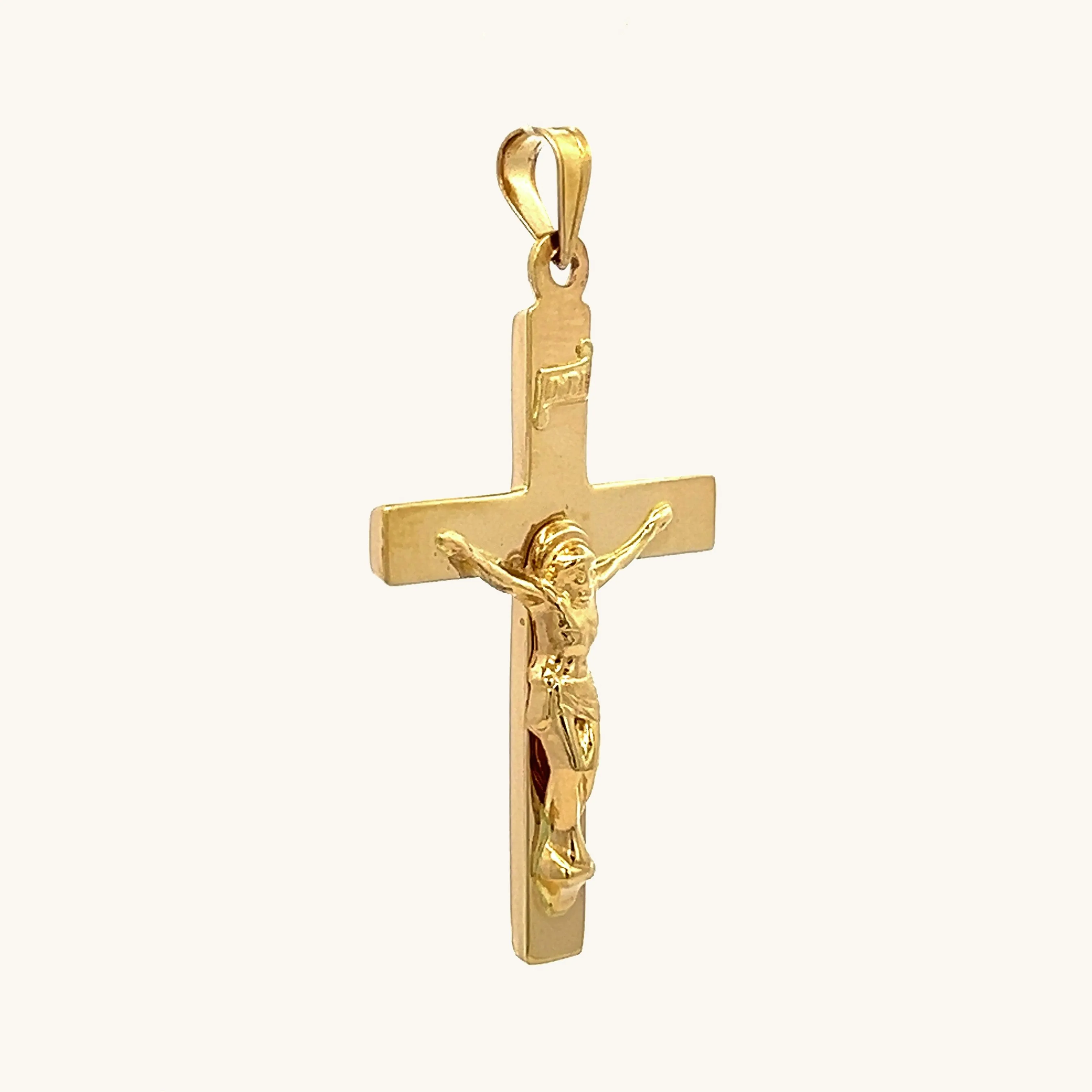 14K YELLOW GOLD PLAIN INRI CRUCIFIX PENDANT