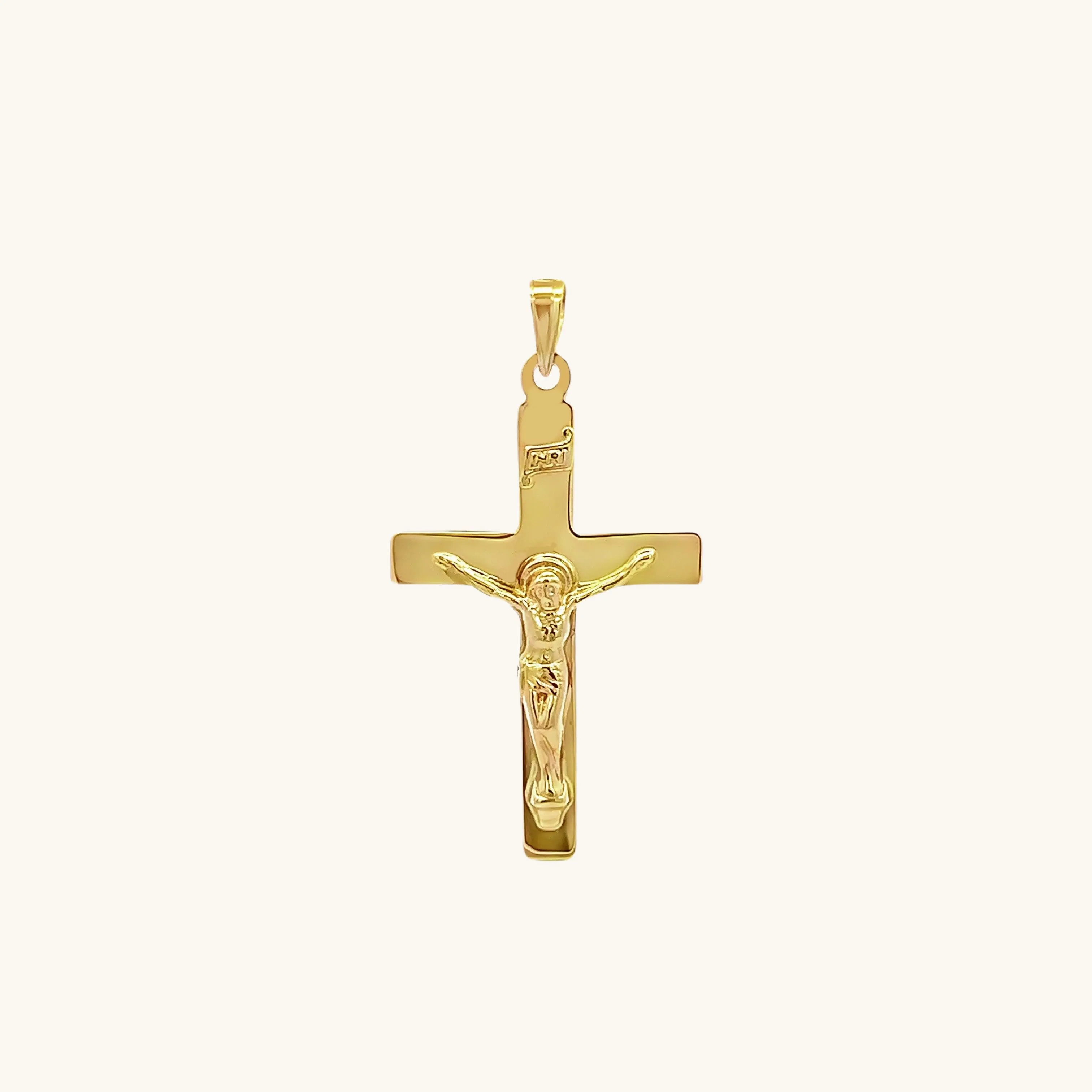 14K YELLOW GOLD PLAIN INRI CRUCIFIX PENDANT