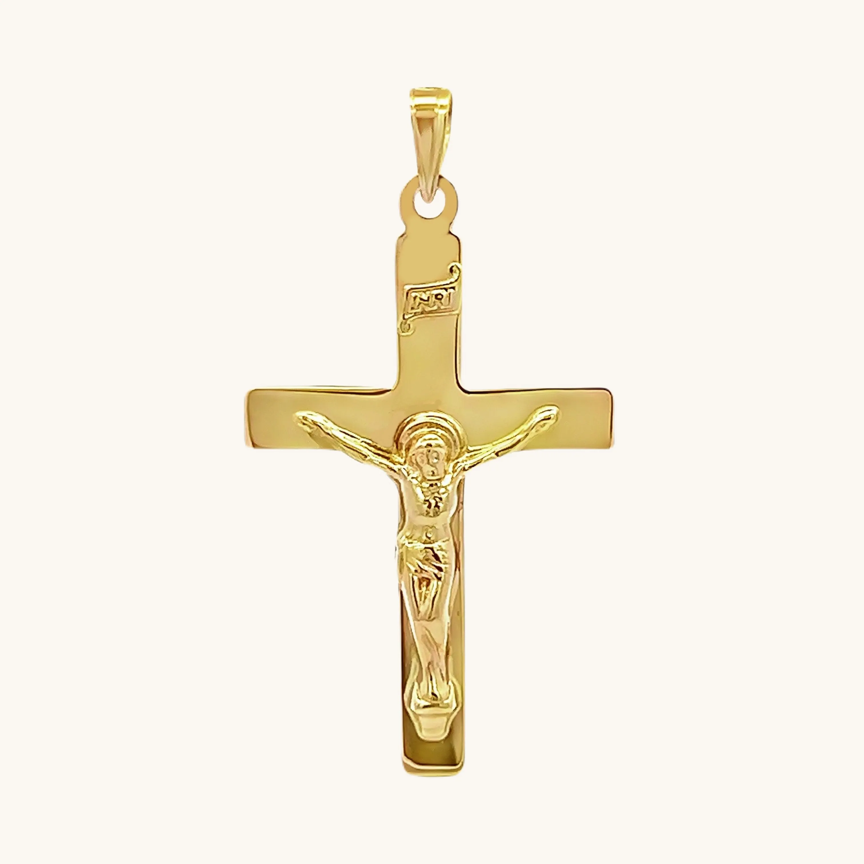 14K YELLOW GOLD PLAIN INRI CRUCIFIX PENDANT