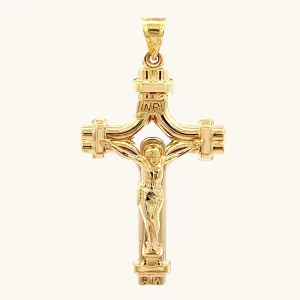 14K YELLOW GOLD XXL PIERCED TUBE INRI CRUCIFIX PENDANT