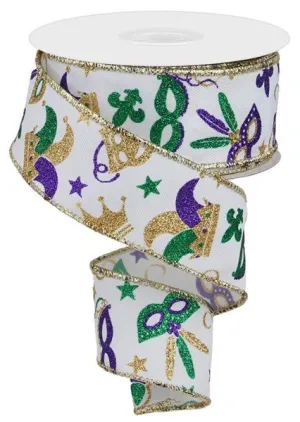 1.5" Mardi Gras Pattern: White, Mardi Gras (10 Yards) RGE124327