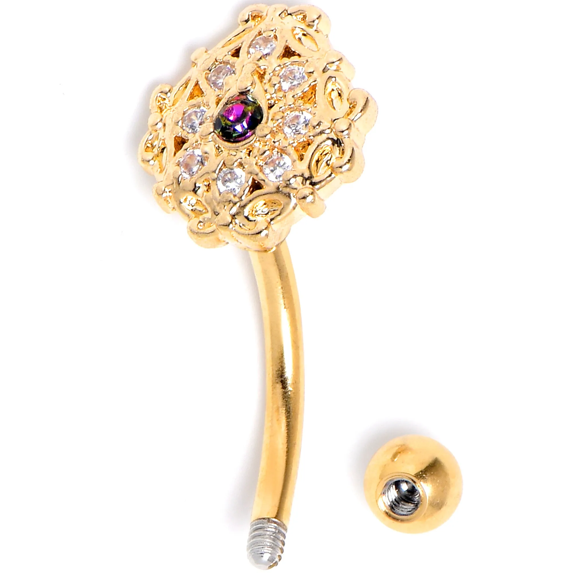 16 Gauge 5/16 Vitrail Gem Gold Tone Blossom Bloom Curved Eyebrow Ring