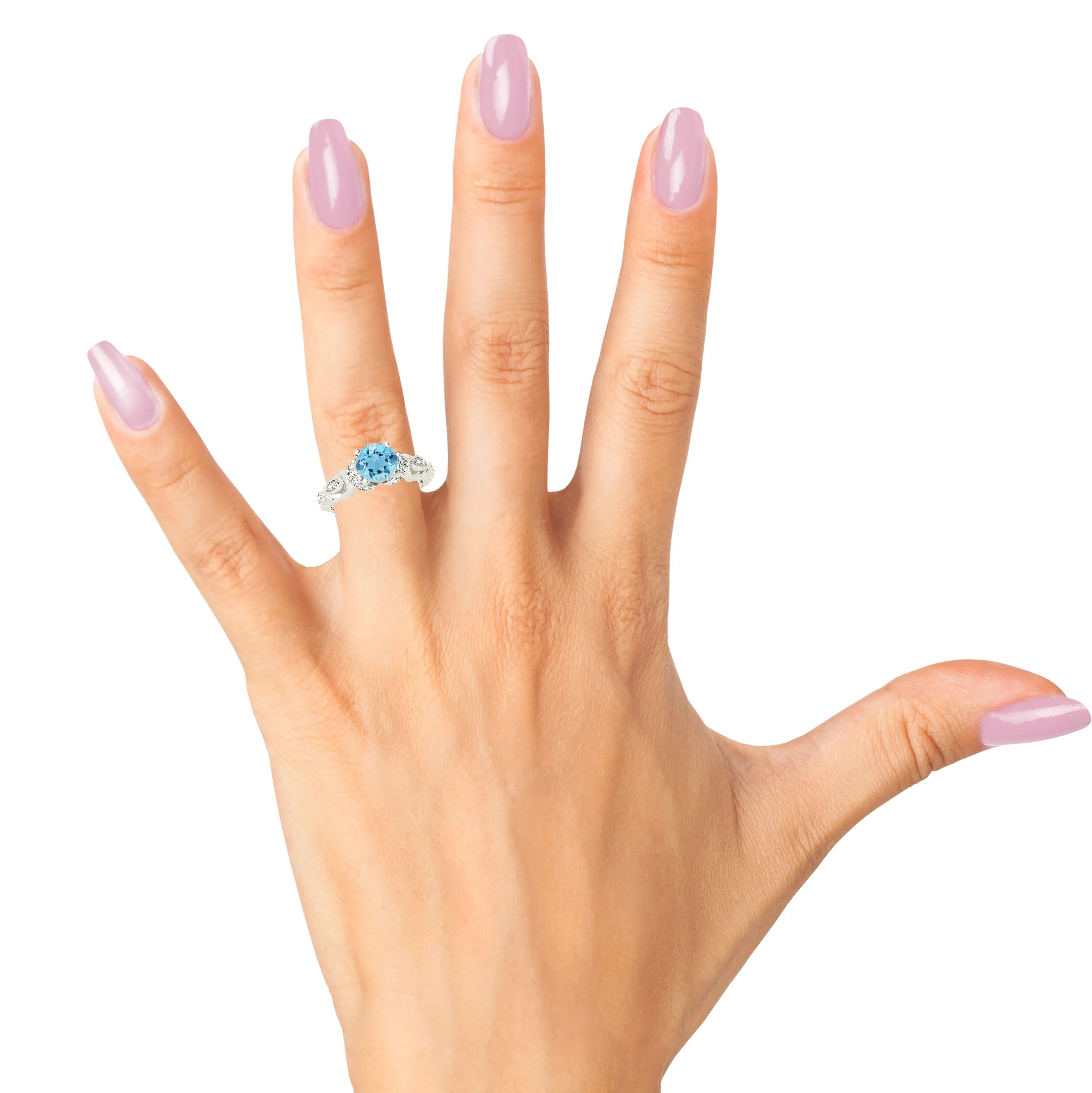 1.75 ct. Genuine Aquamarine Ring With Hand Carved, Floral Delicate Band