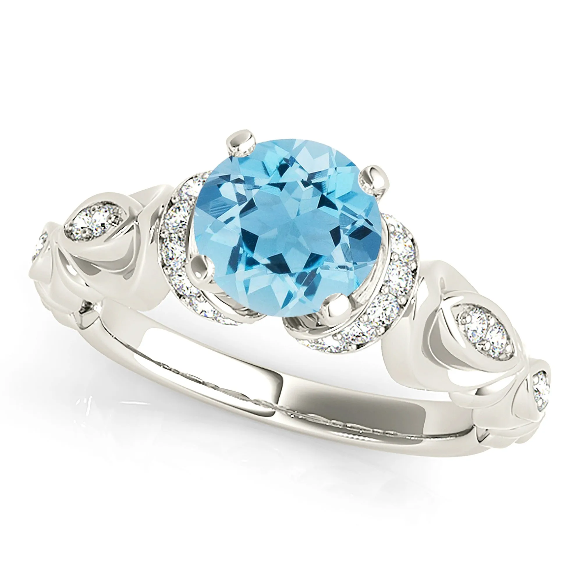 1.75 ct. Genuine Aquamarine Ring With Hand Carved, Floral Delicate Band