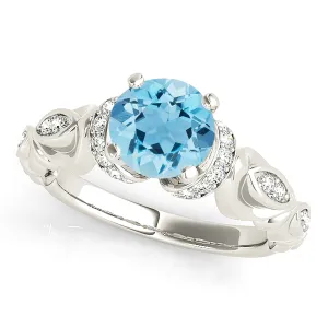1.75 ct. Genuine Aquamarine Ring With Hand Carved, Floral Delicate Band