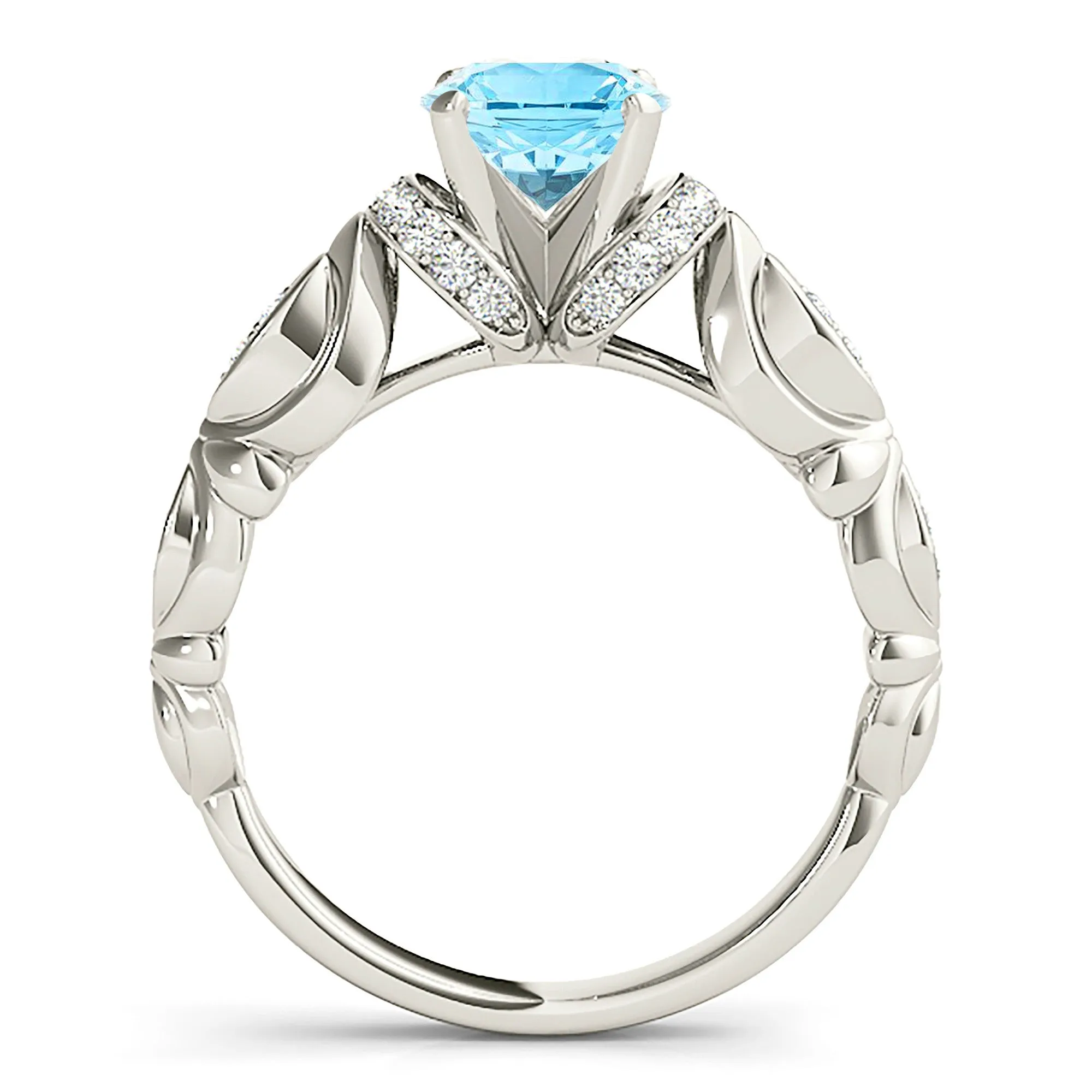 1.75 ct. Genuine Aquamarine Ring With Hand Carved, Floral Delicate Band