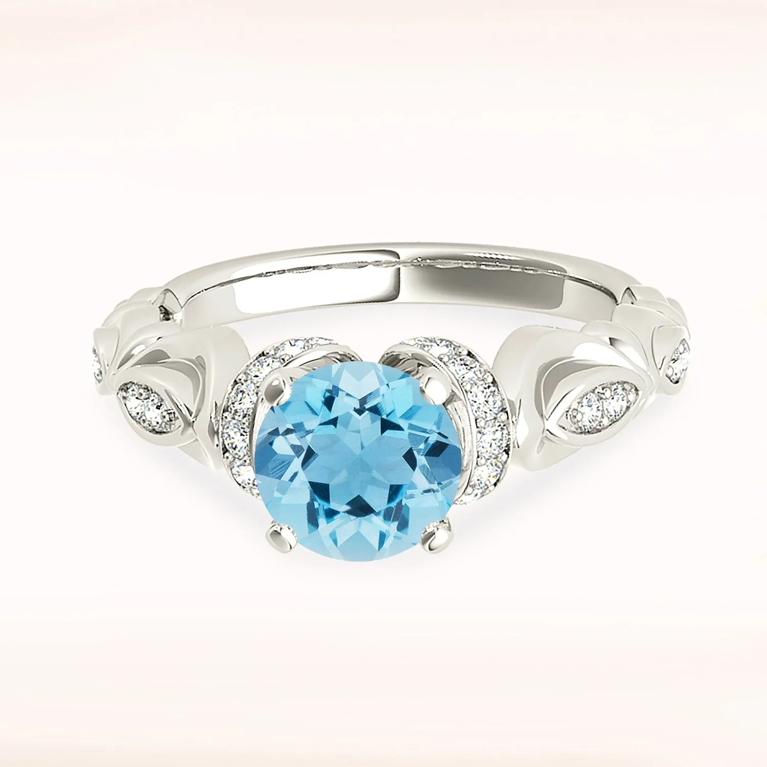 1.75 ct. Genuine Aquamarine Ring With Hand Carved, Floral Delicate Band