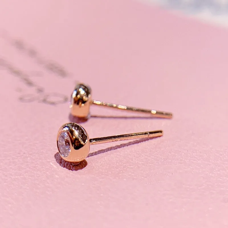18K Gold 0.2ct Real Natural Diamond Simple Fashion Stud Earring