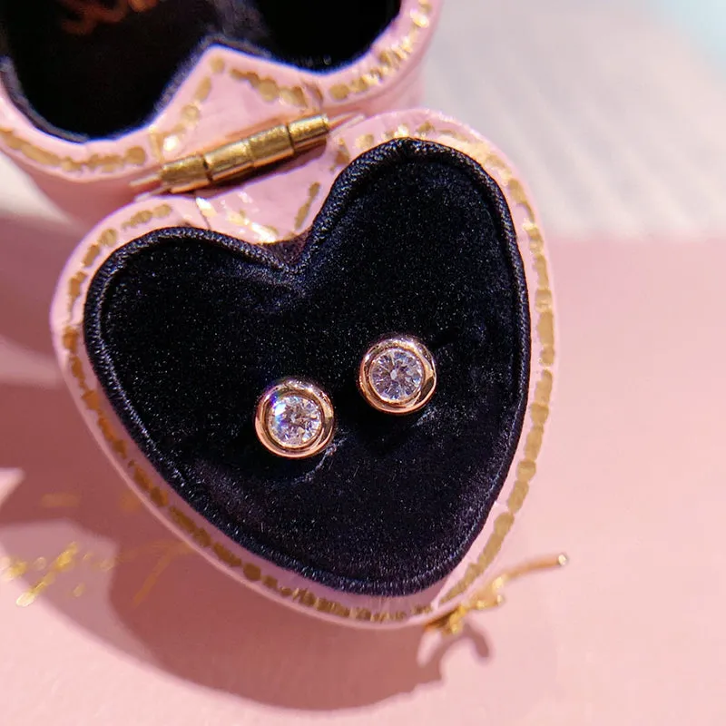 18K Gold 0.2ct Real Natural Diamond Simple Fashion Stud Earring