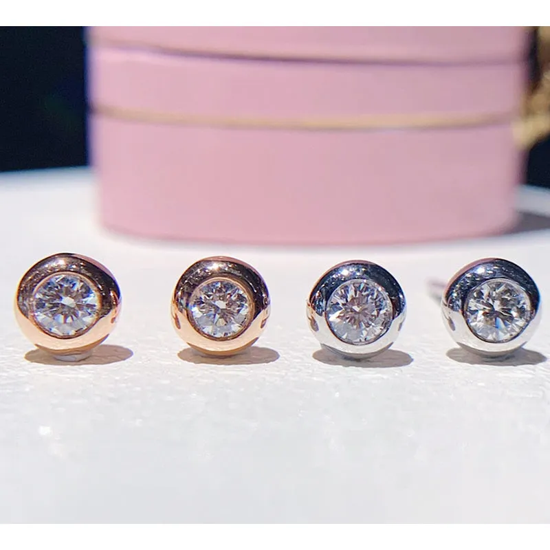 18K Gold 0.2ct Real Natural Diamond Simple Fashion Stud Earring
