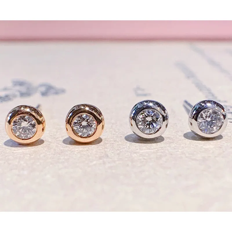 18K Gold 0.2ct Real Natural Diamond Simple Fashion Stud Earring
