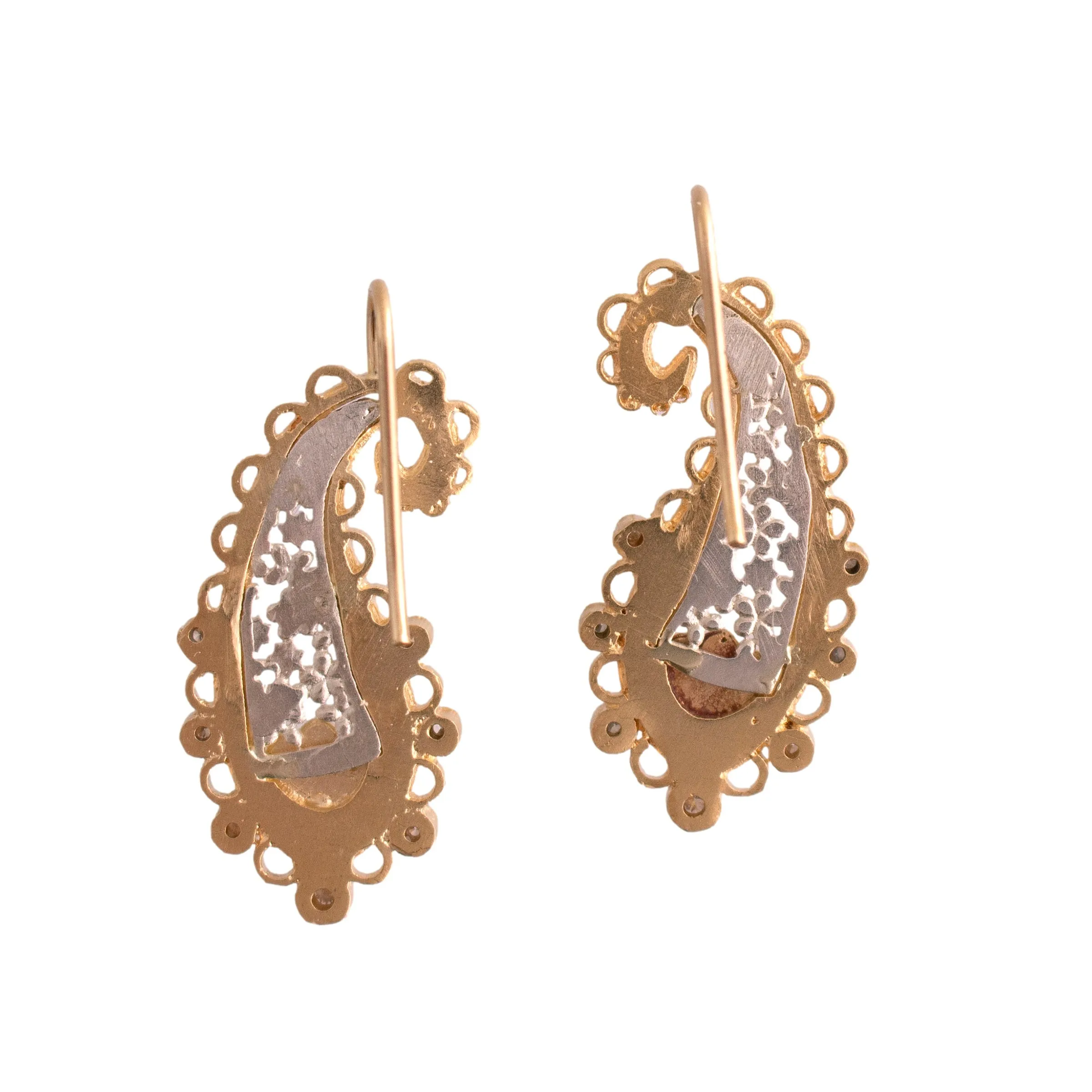 18K Gold and Sterling Paisley Earrings