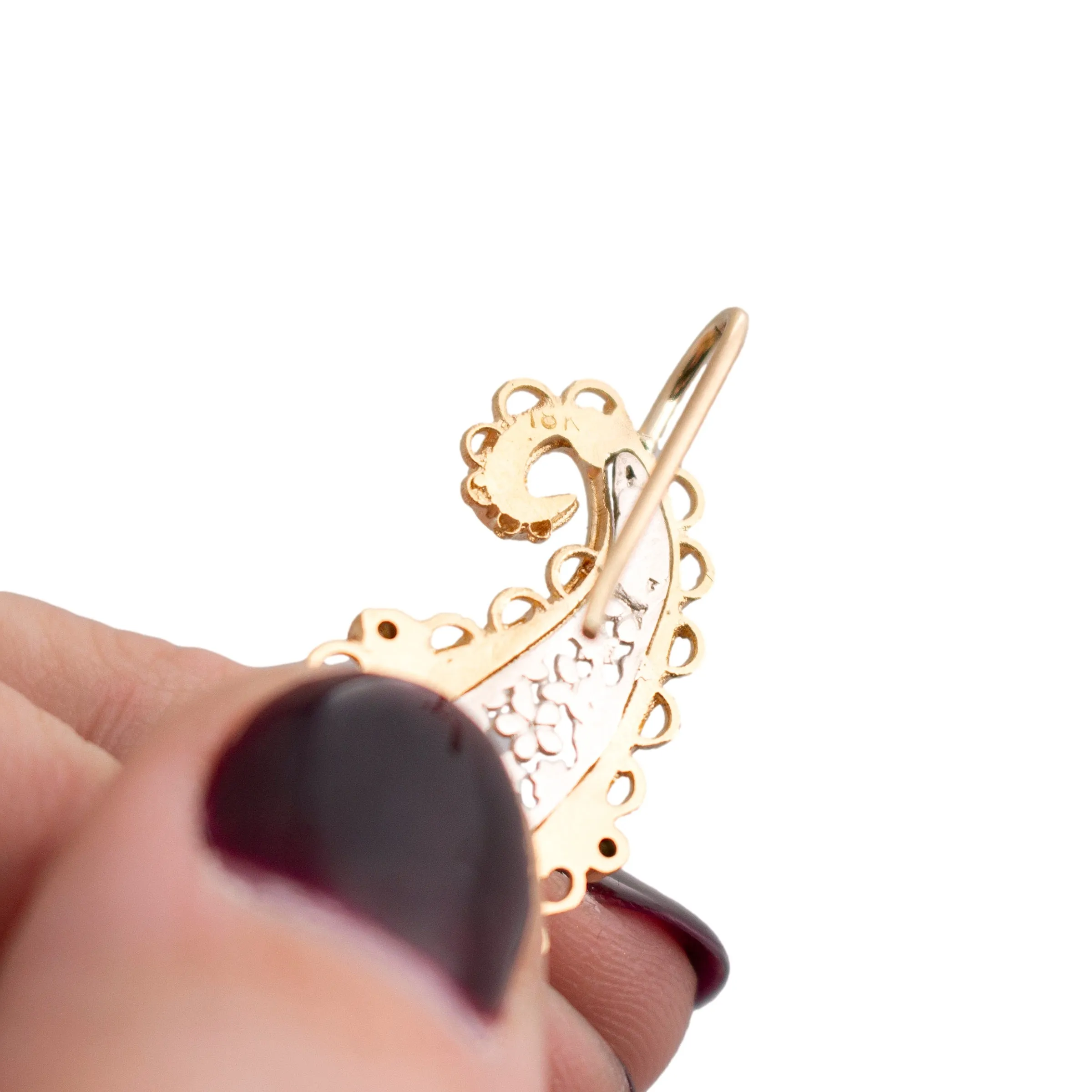 18K Gold and Sterling Paisley Earrings