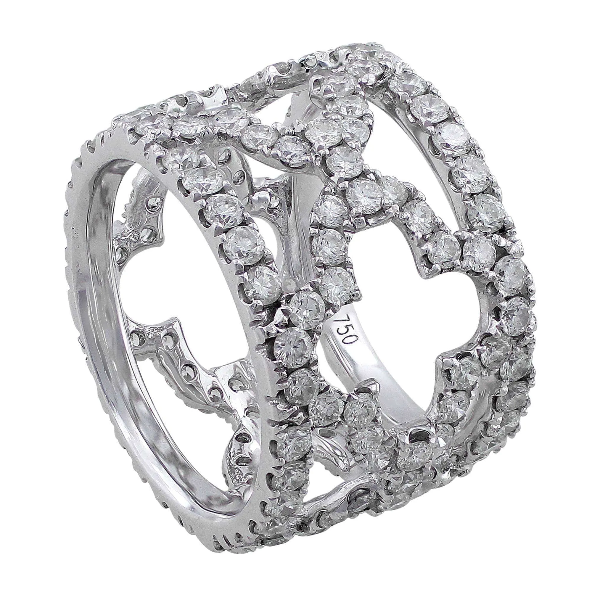 18k White Gold Floral Pave Diamond Ring