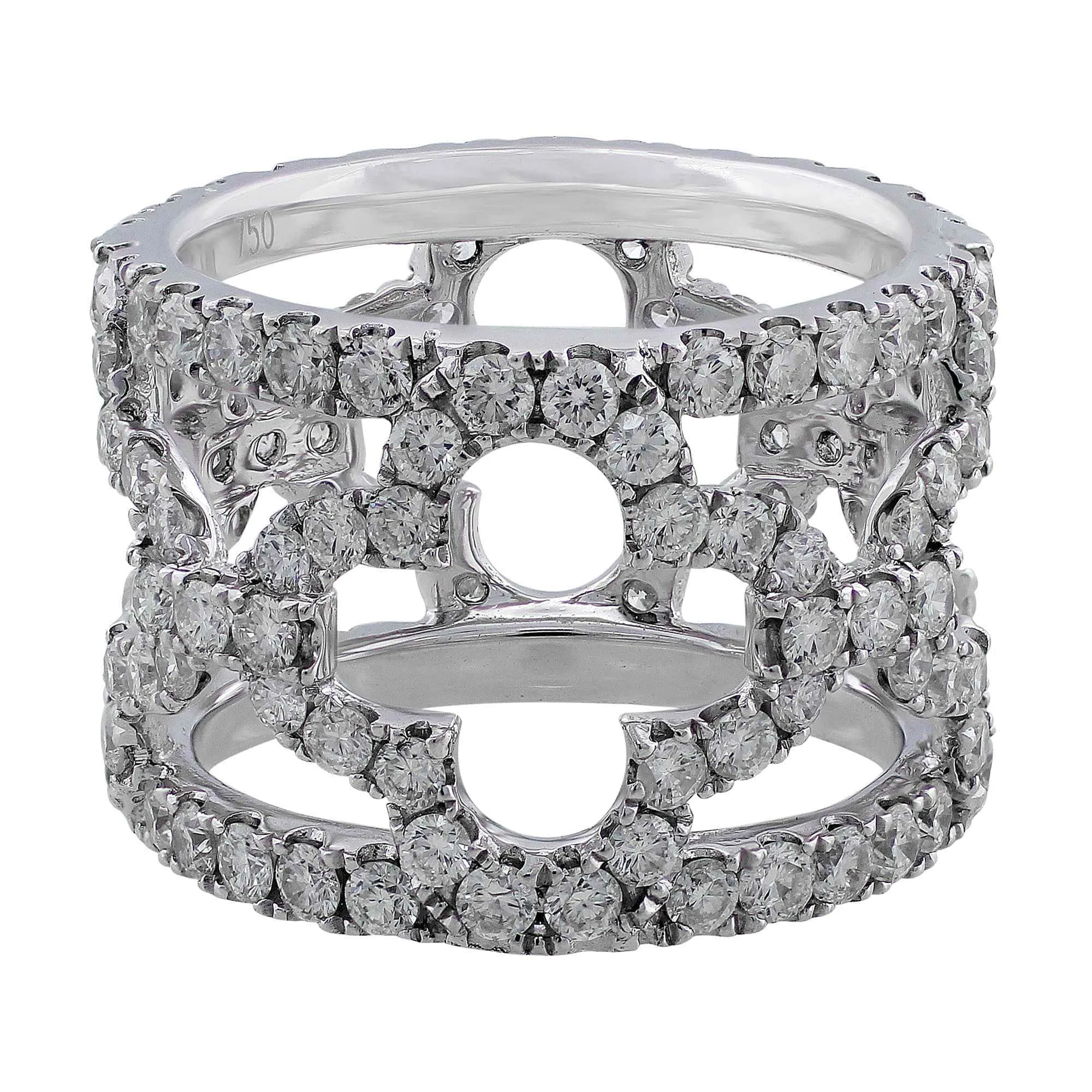 18k White Gold Floral Pave Diamond Ring
