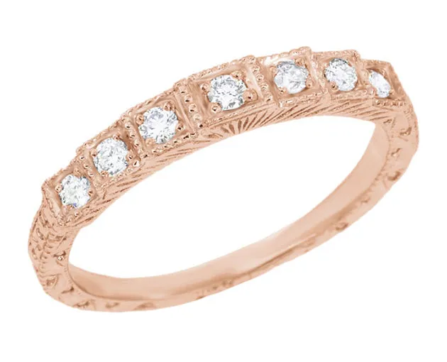 1920's Art Deco 14 Karat Rose Gold Carved Tiered "Wedding Cake" Diamond Wedding Band