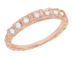 1920's Art Deco 14 Karat Rose Gold Carved Tiered "Wedding Cake" Diamond Wedding Band