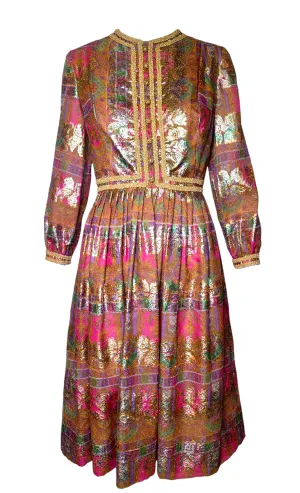1960's Pink Paisley and Gold Jacquard Lamé Cocktail Dress