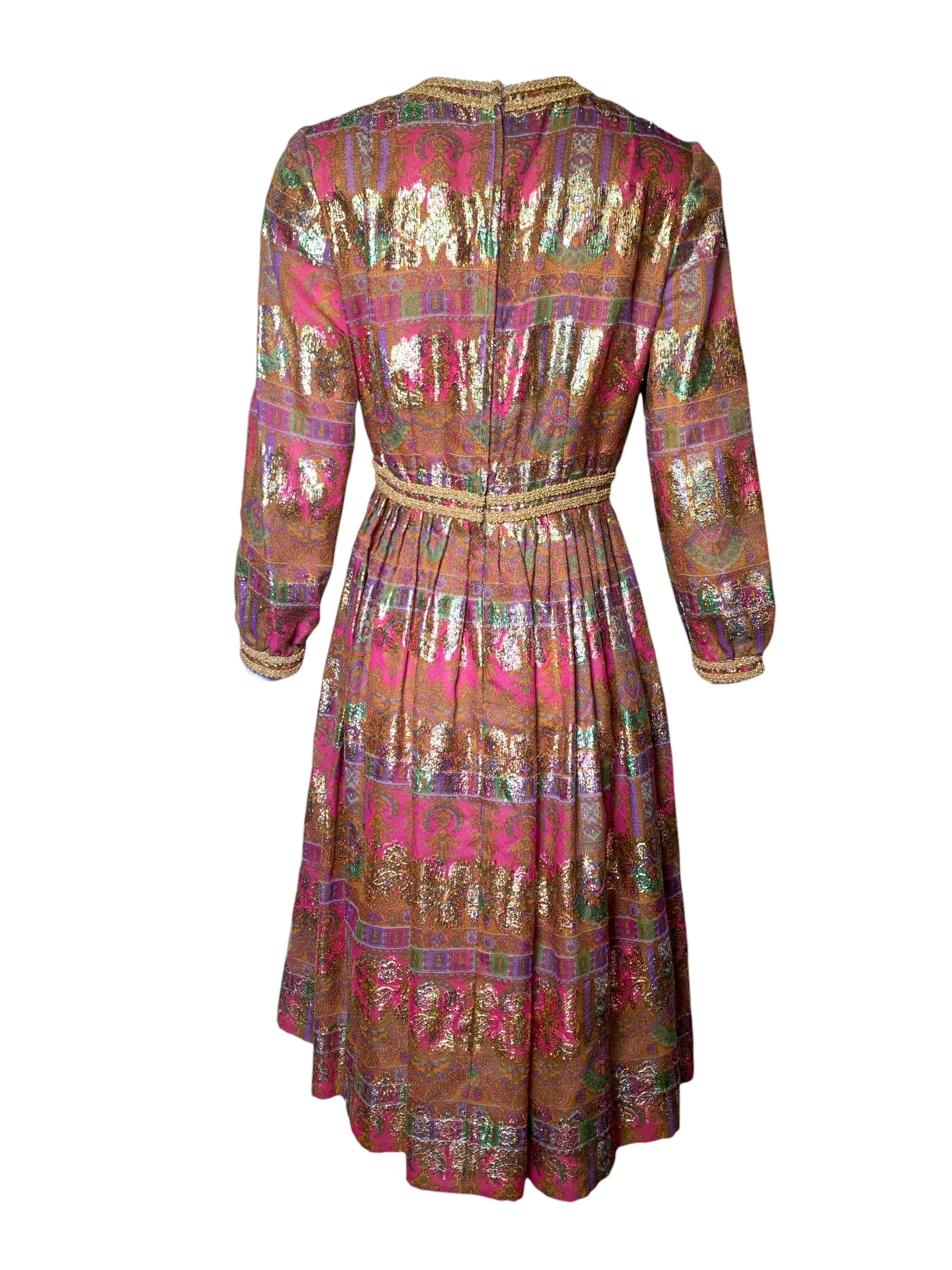 1960's Pink Paisley and Gold Jacquard Lamé Cocktail Dress