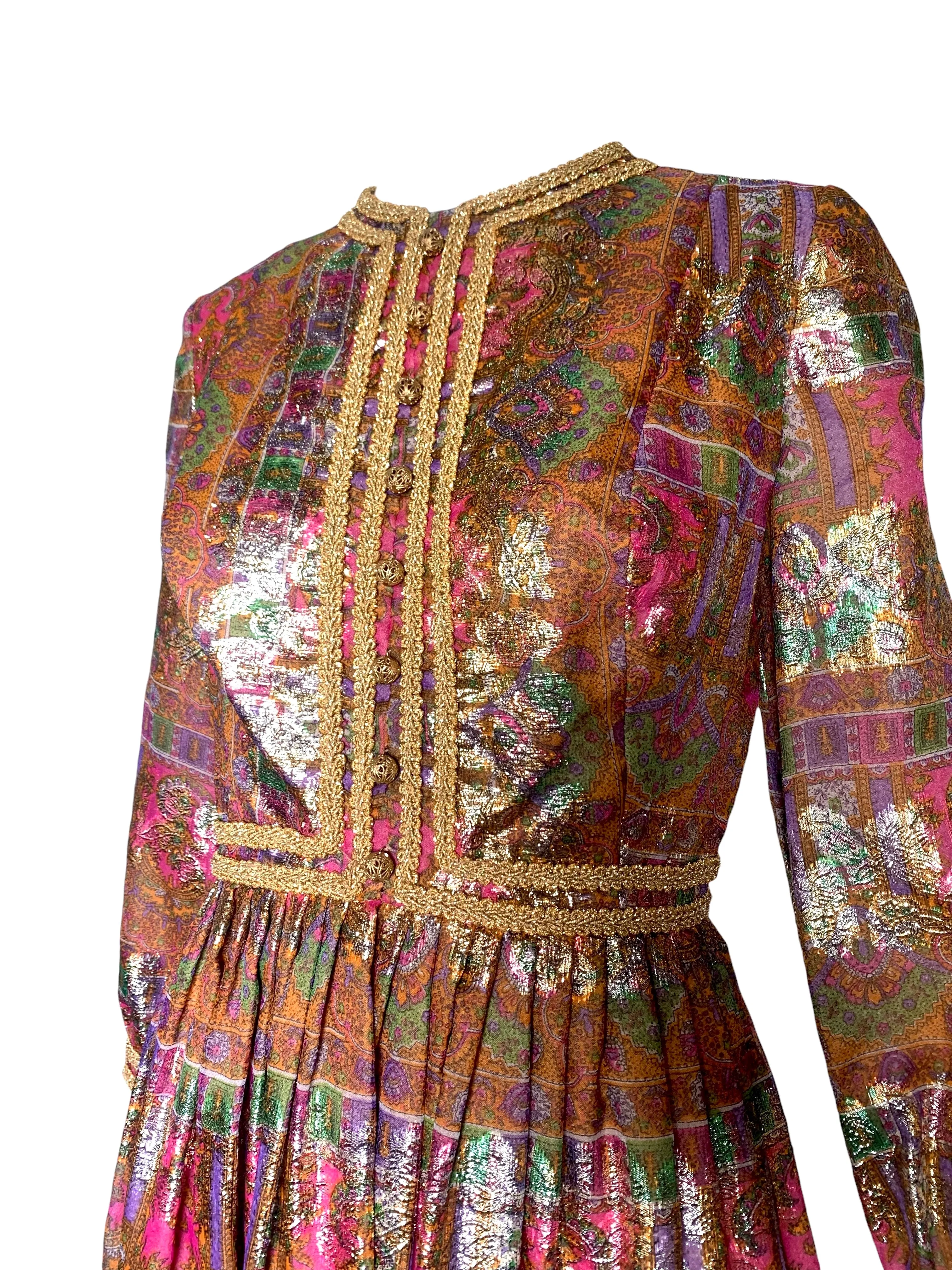 1960's Pink Paisley and Gold Jacquard Lamé Cocktail Dress