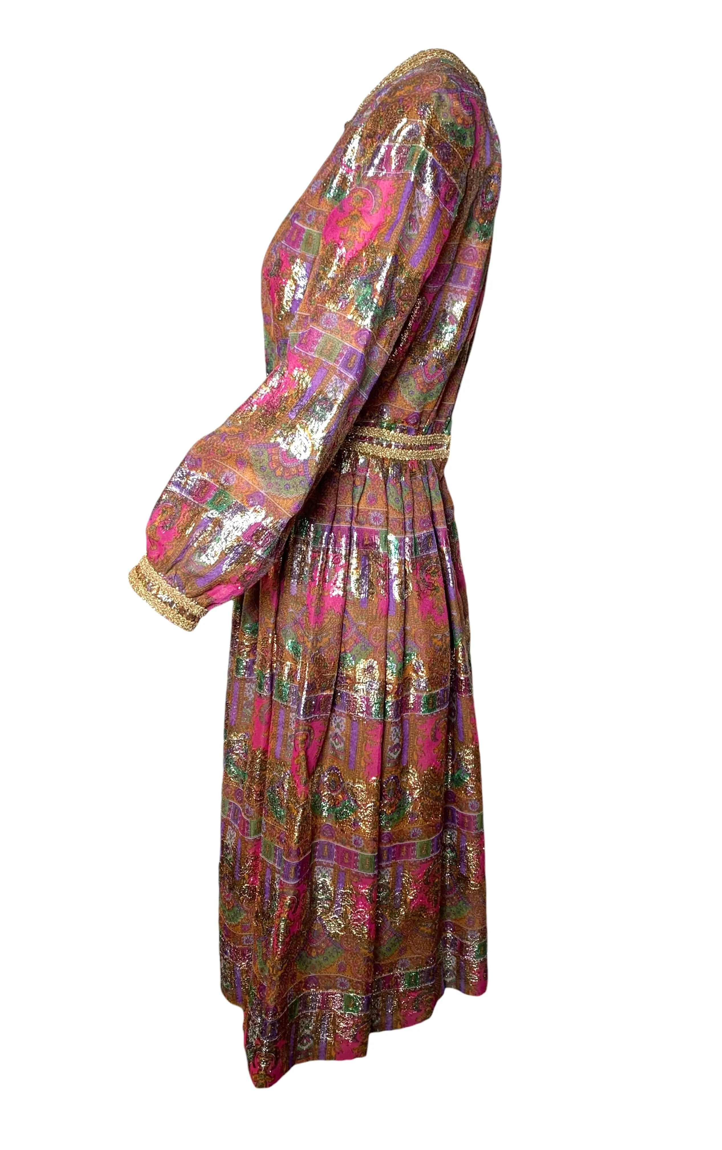 1960's Pink Paisley and Gold Jacquard Lamé Cocktail Dress