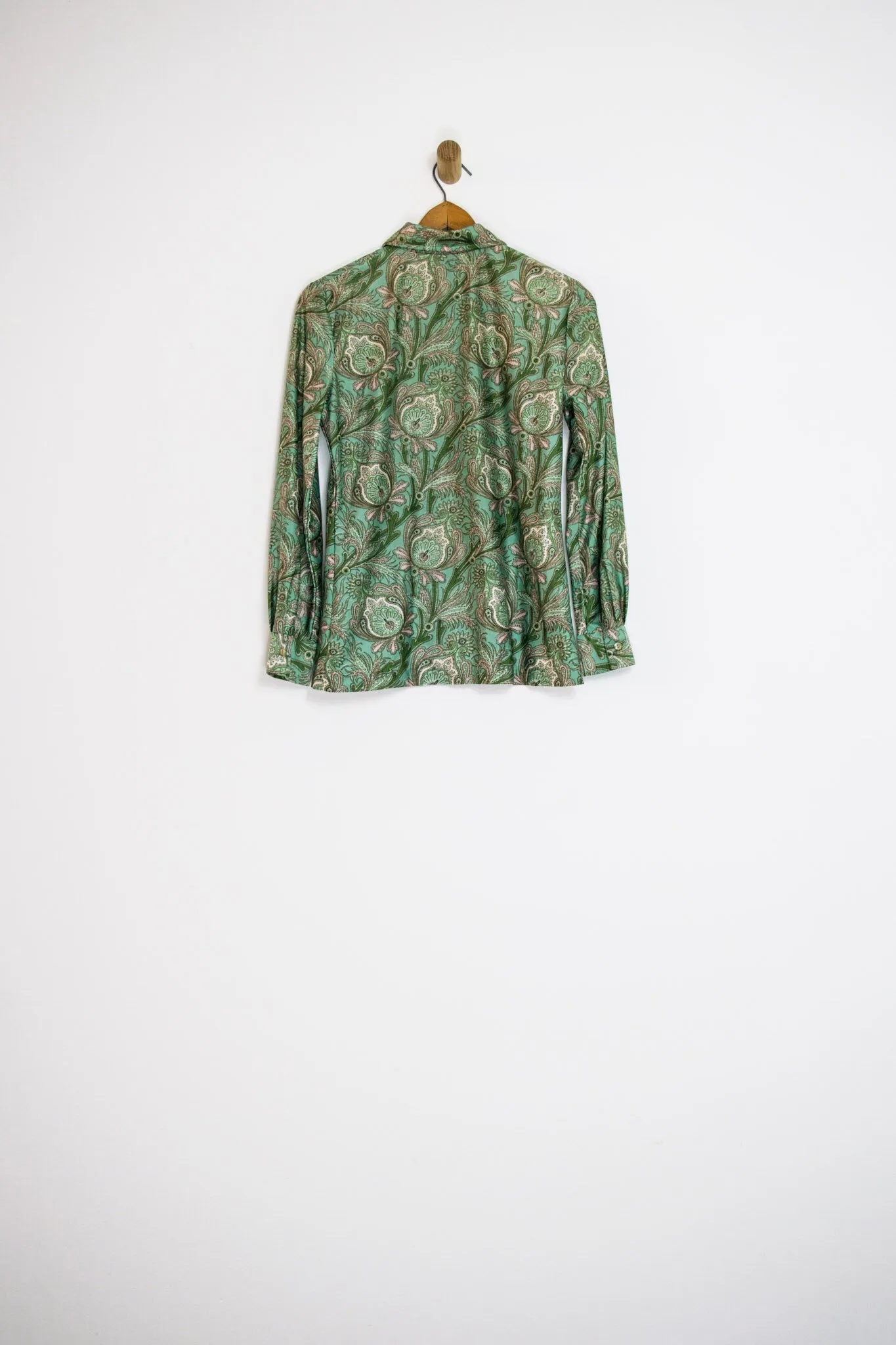 1970’s GREEN PAISLEY BUTTON UP / SMALL