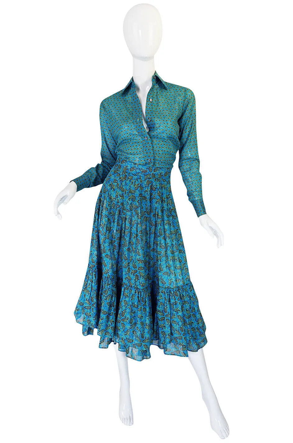 1970s Yves Saint Laurent Ruffled Tiered Skirt & Top Set