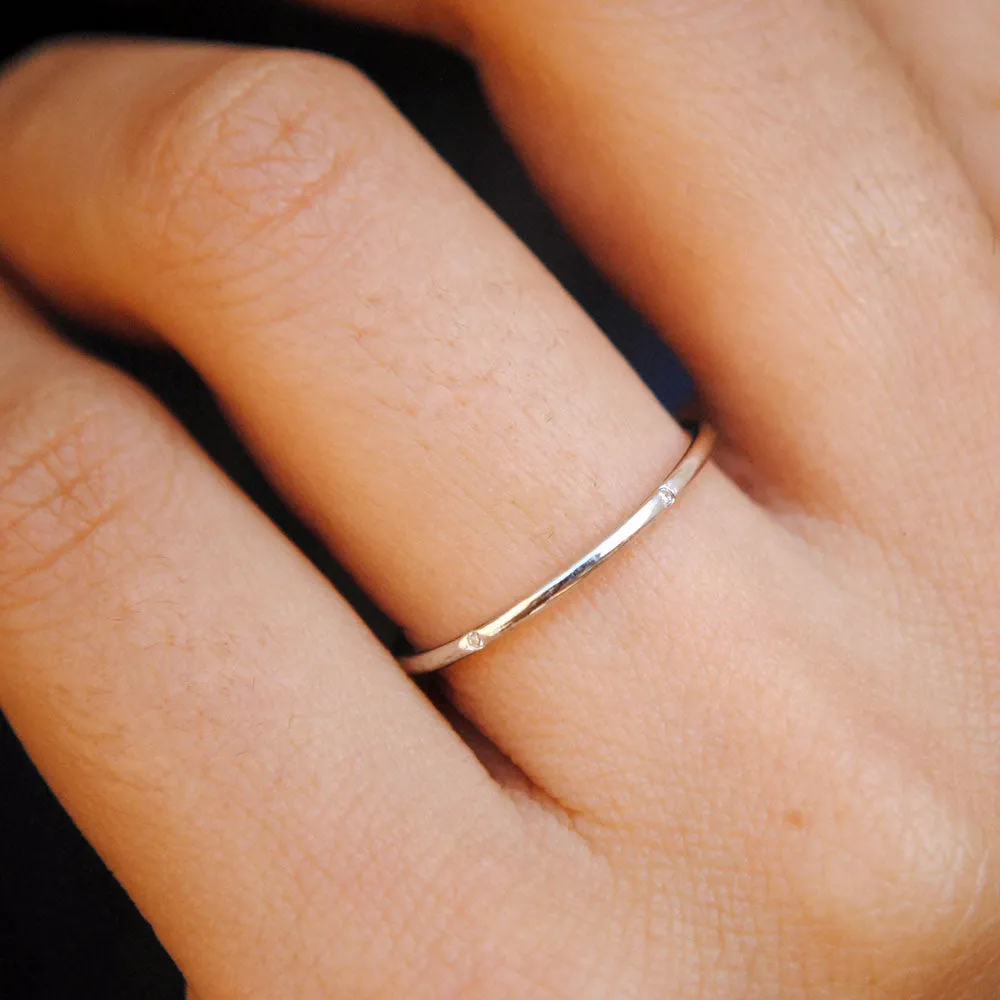 1mm Dainty Flush Set Diamond 5 Diamond Eternity Ring