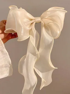 1pc Beige Mesh Ribbon Bow With Curly Tails Spring- FD ⚡