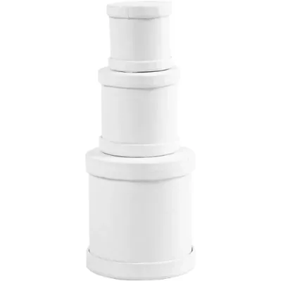 3 Drum Boxes Round White Paper Mache Cardboard Gift Storage Decorate Personalize