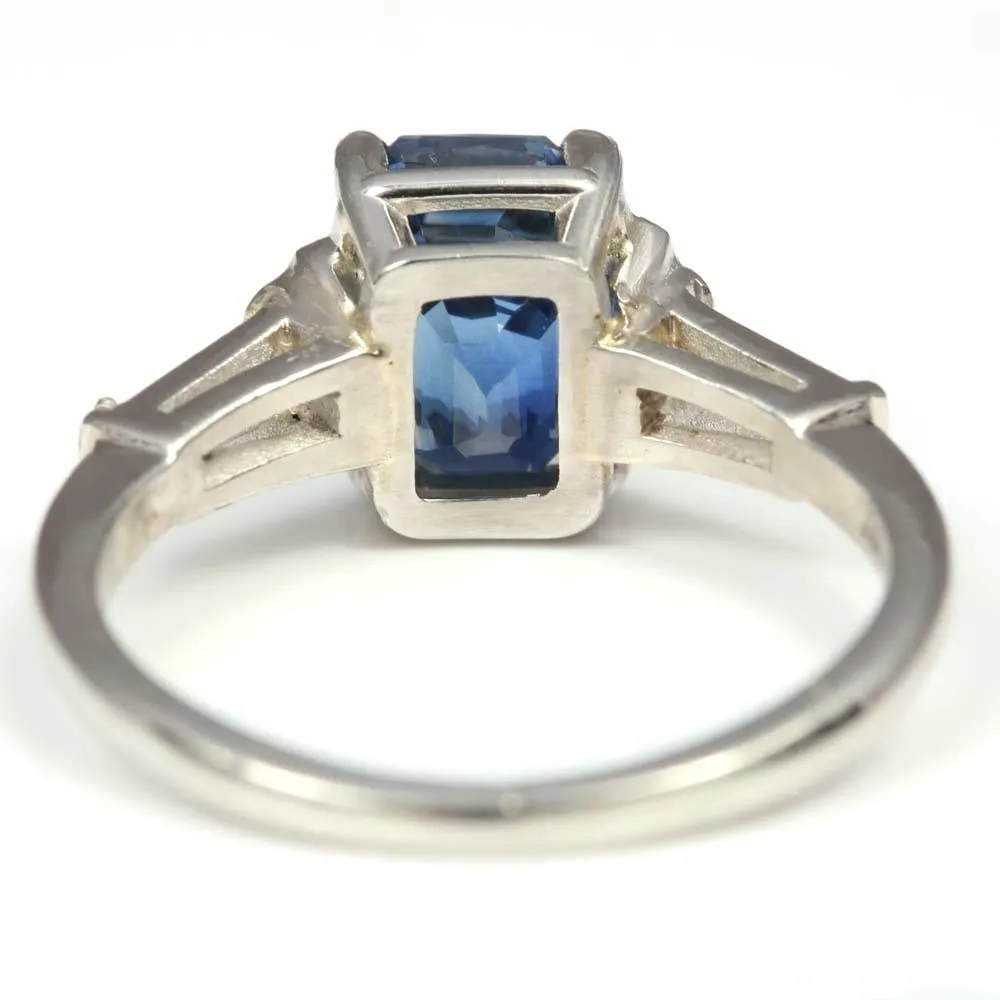3.19ct Natural Sapphire - Rectangular Cushion Cut with Tapered Baguettes in Platinum