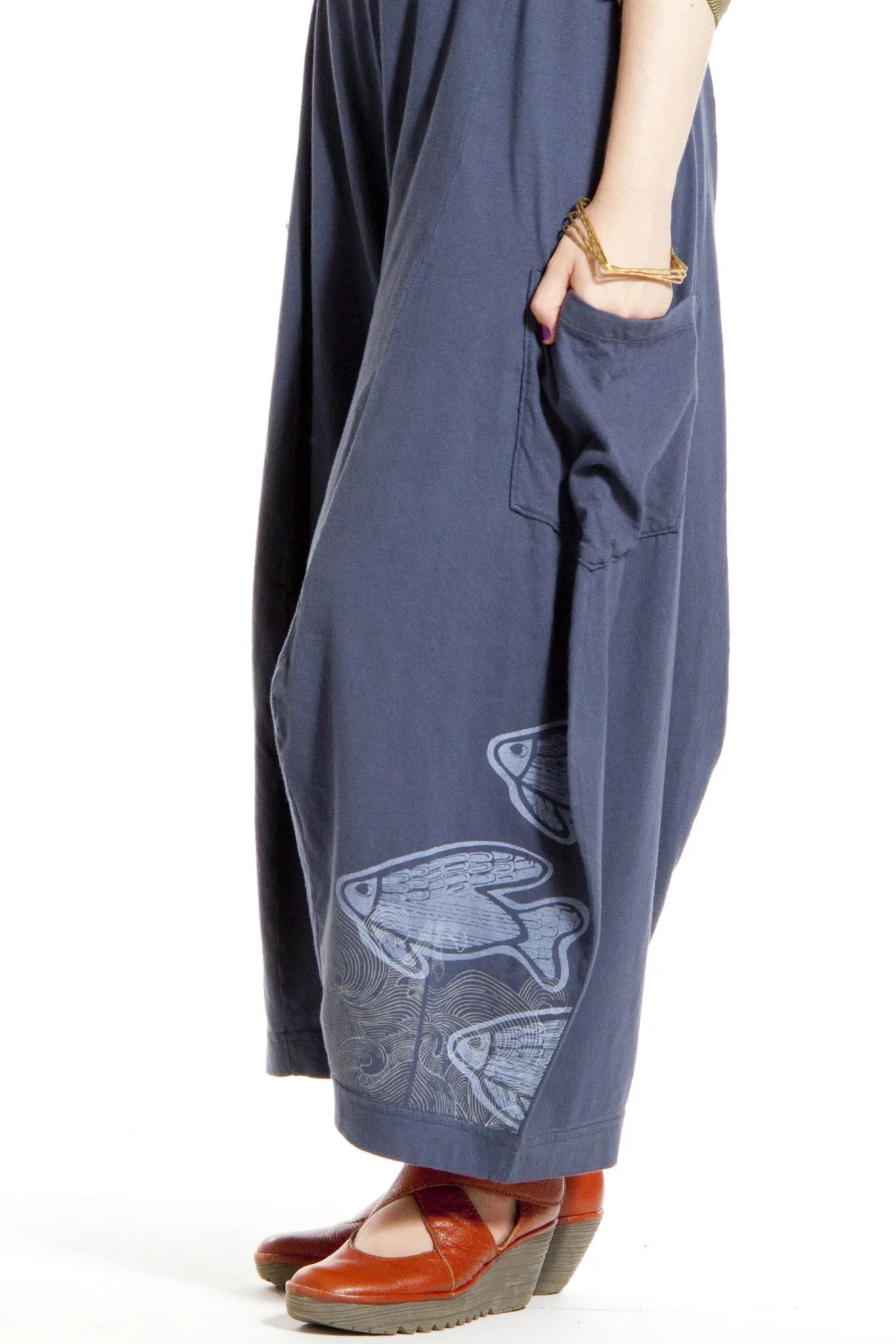 3D Side Pocket Pant Printed-Blue Fish Clothing