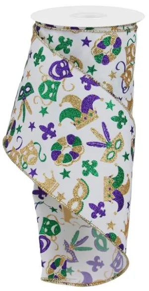 4" Mardi Gras Pattern: White, Mardi Gras (10 Yards) RGE124527