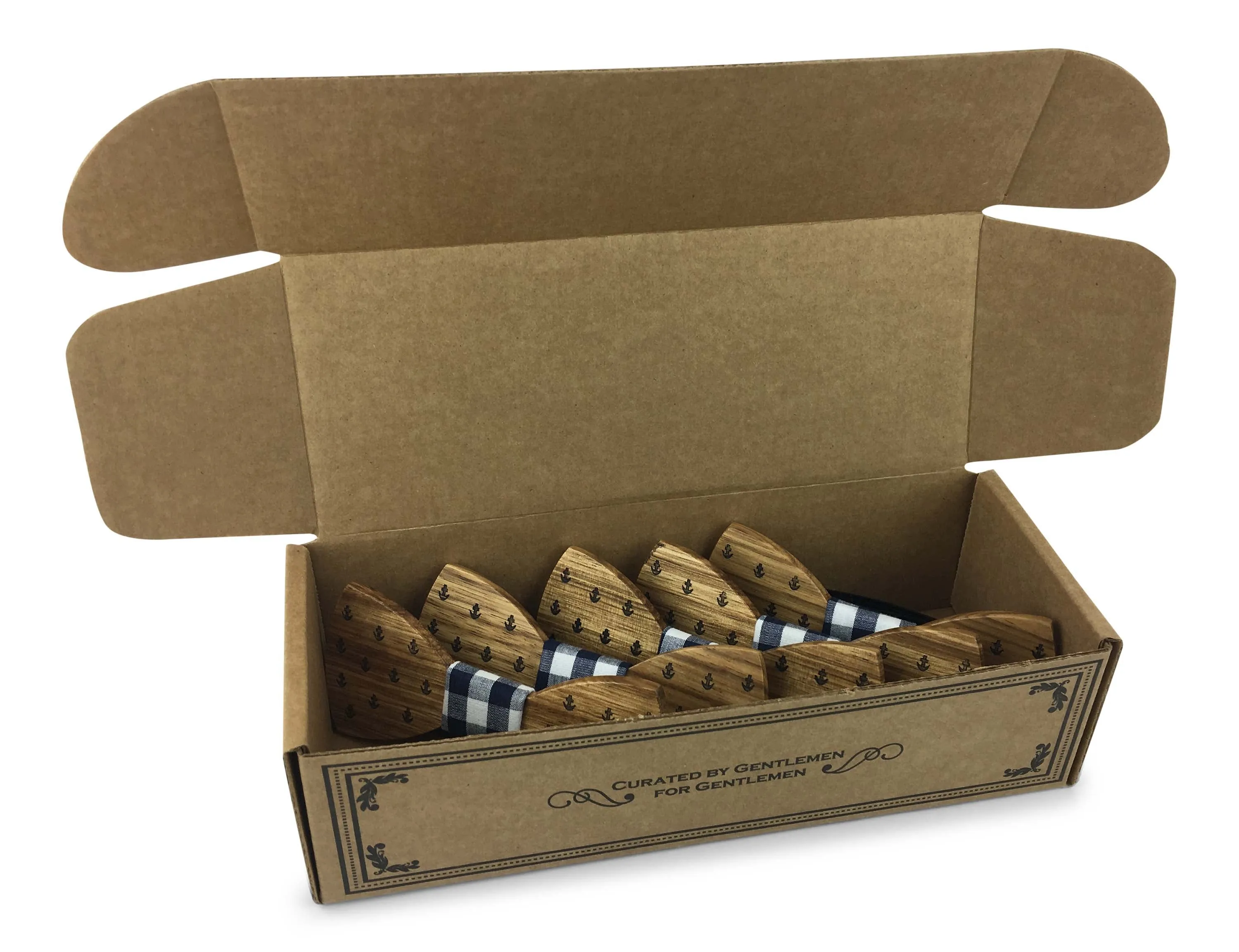 5 Pack Wooden Bow Tie-Creative Handmade Wood Bowtie-Anchor & Blue Plaid