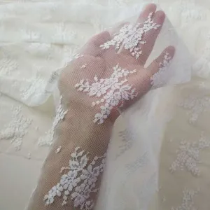 51” Width Creamy white Vintage Three Dimensional Jacquard Nesh Yarn Lace Fabric by the Yard