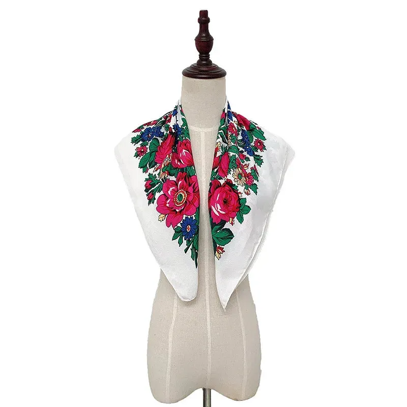 70*70cm Luxury Flowers Square Russian Scarf Women Floral Printed Shawl Female Bandana Head Wrap Headband Scarves Handkerchief