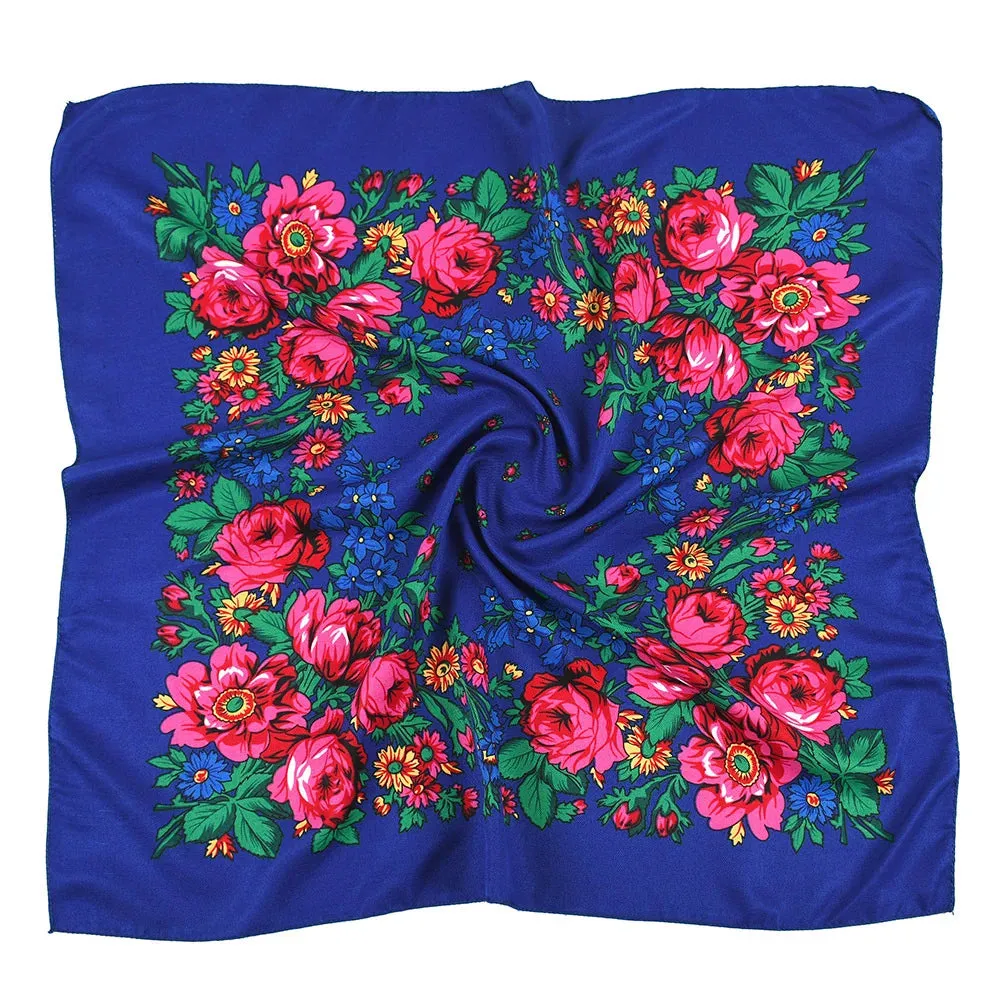 70*70cm Luxury Flowers Square Russian Scarf Women Floral Printed Shawl Female Bandana Head Wrap Headband Scarves Handkerchief