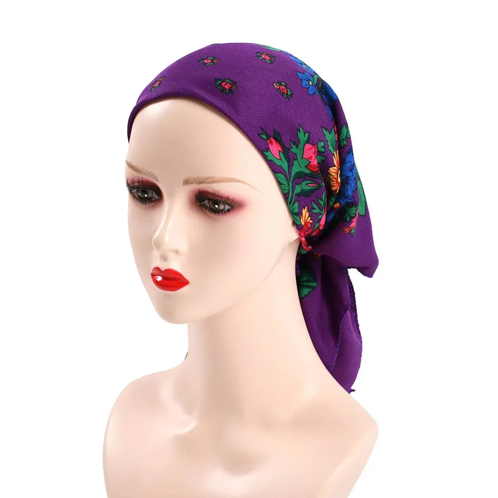 70*70cm Luxury Flowers Square Russian Scarf Women Floral Printed Shawl Female Bandana Head Wrap Headband Scarves Handkerchief