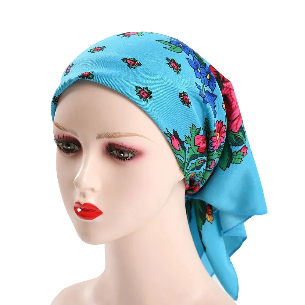 70*70cm Luxury Flowers Square Russian Scarf Women Floral Printed Shawl Female Bandana Head Wrap Headband Scarves Handkerchief