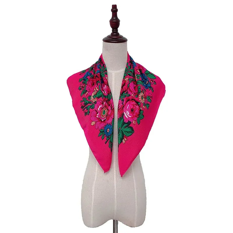 70*70cm Luxury Flowers Square Russian Scarf Women Floral Printed Shawl Female Bandana Head Wrap Headband Scarves Handkerchief