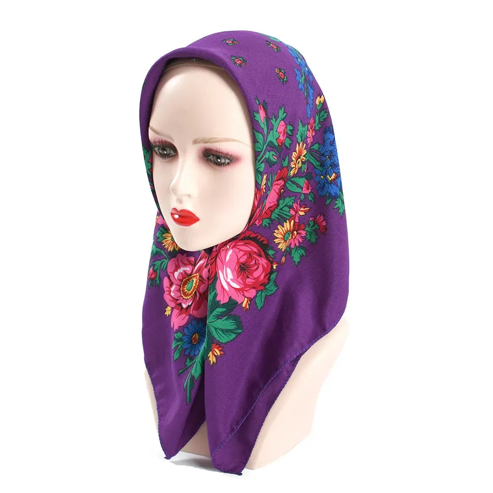 70*70cm Luxury Flowers Square Russian Scarf Women Floral Printed Shawl Female Bandana Head Wrap Headband Scarves Handkerchief