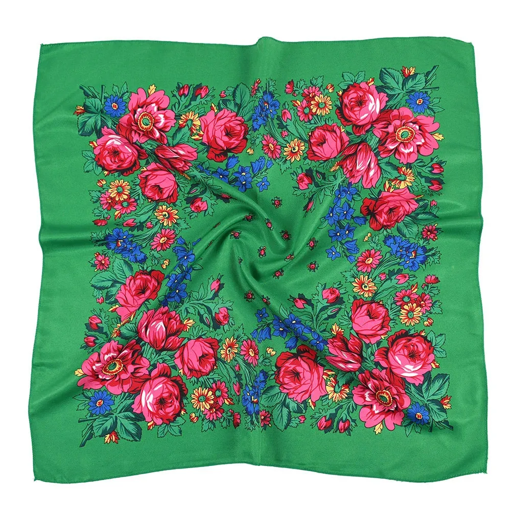 70*70cm Luxury Flowers Square Russian Scarf Women Floral Printed Shawl Female Bandana Head Wrap Headband Scarves Handkerchief